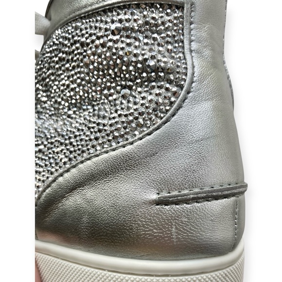 Mens Christian Louboutin Louis High Top Sneakers Silver Metallic Crystal Size 45 - Picture 9 of 12